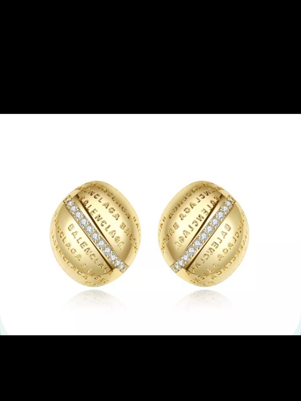 FASHION_ Gold Toned Disc Earrings with Crystal Stripe